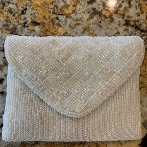 White Small Beaded Evening Handbag